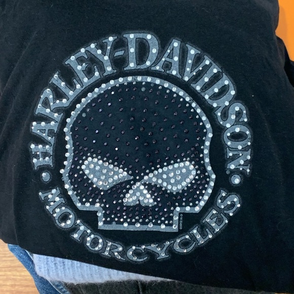 RARE Y2K  VINTAGE SEQUIN SKULL HARLEY DAVIDSON T - Picture 2 of 4